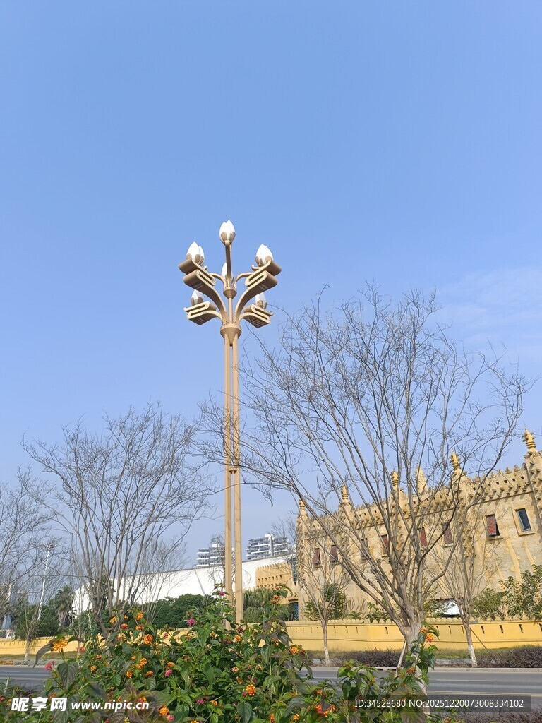 路旁独特造型的装饰路灯