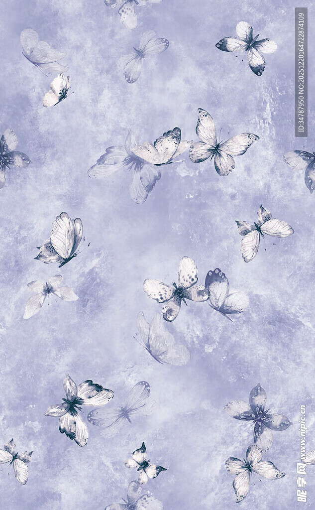 淡紫色底白色飞鸟图案