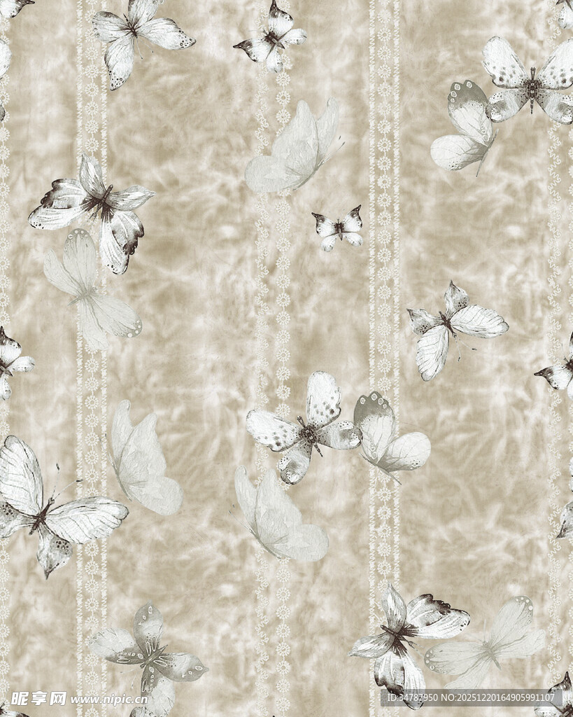 米白色蝴蝶花纹墙纸图案