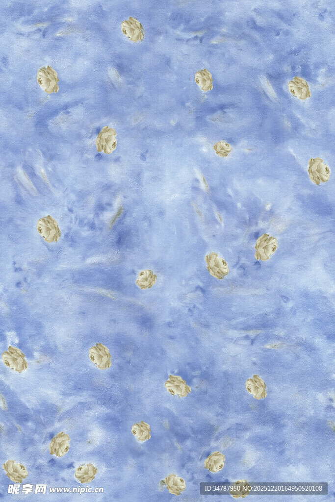 蓝色底小黄花布料纹理