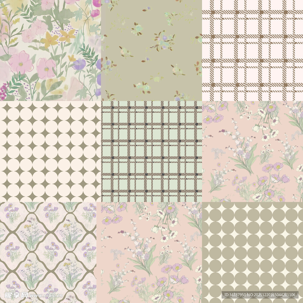 多样清新几何花卉图案集合