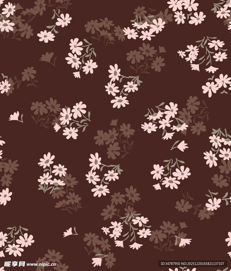 深棕底粉色碎花图案纹理