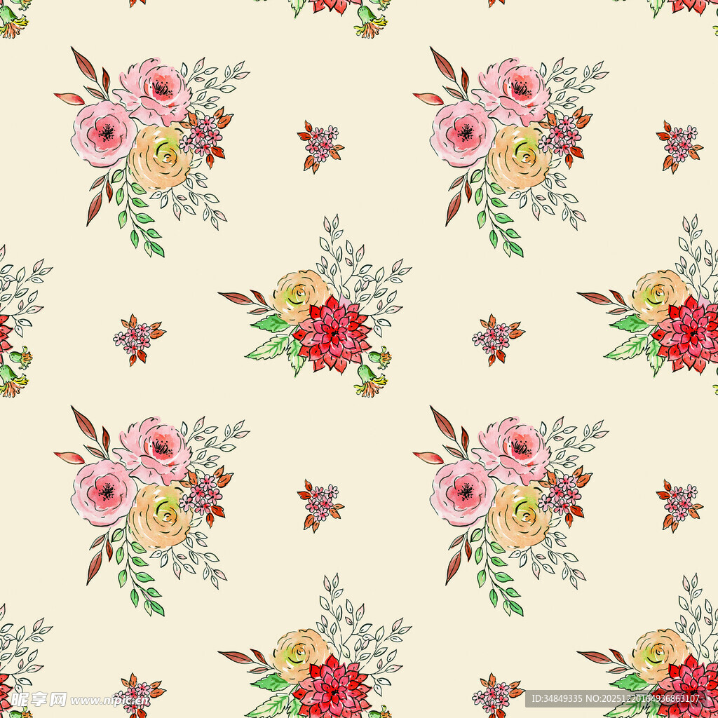 复古花卉无缝图案背景