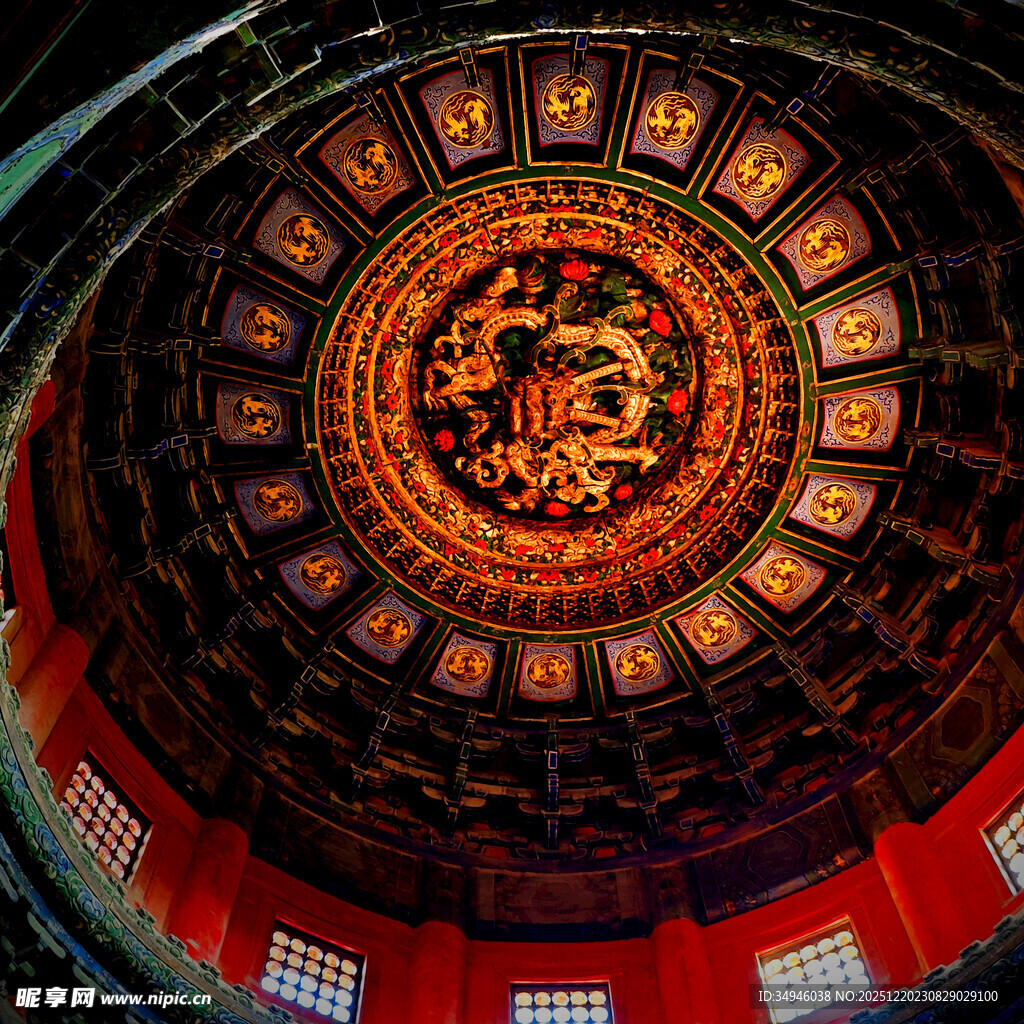 中式古建筑精美藻井图案