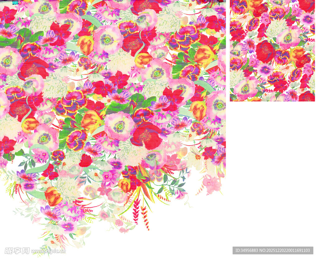 多彩花卉图案布料纹理