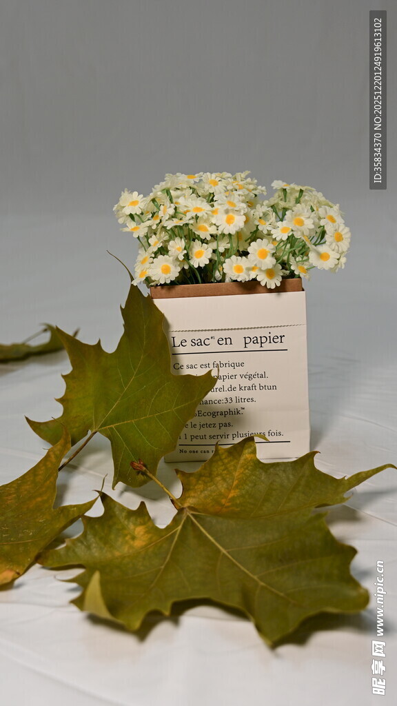 枫叶与花束的静物组合