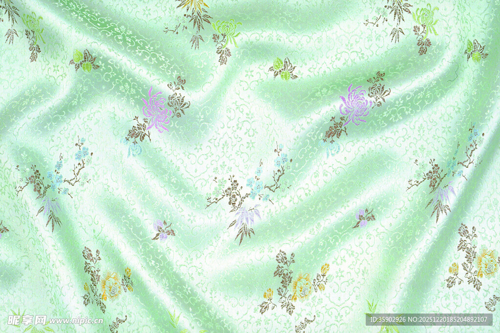 浅绿色花卉图案布料
