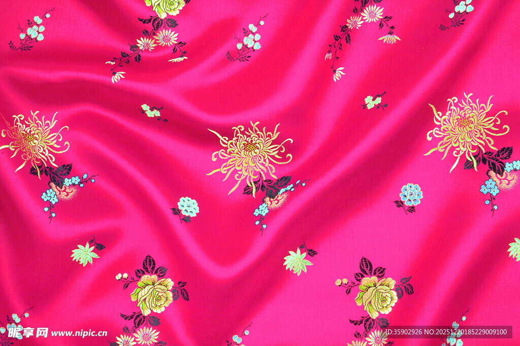 粉色花卉图案丝绸面料