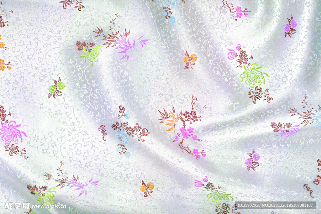 花卉蝴蝶图案白色布料