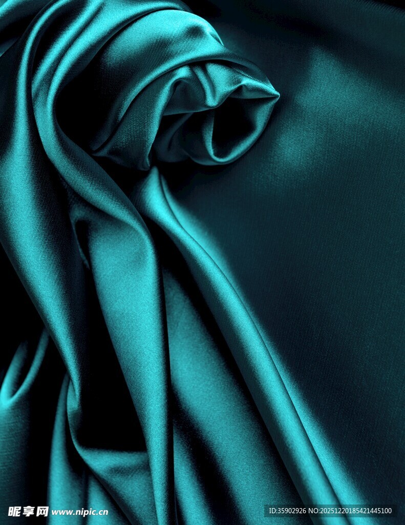 蓝绿色丝绸的优雅褶皱