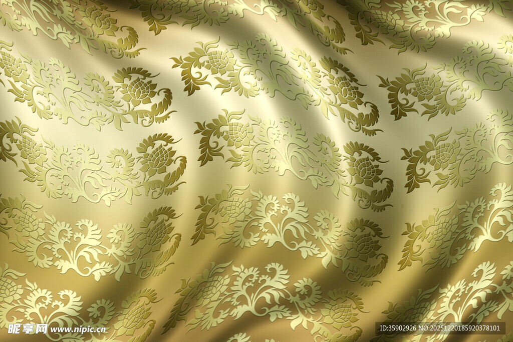 金色花纹丝绸面料