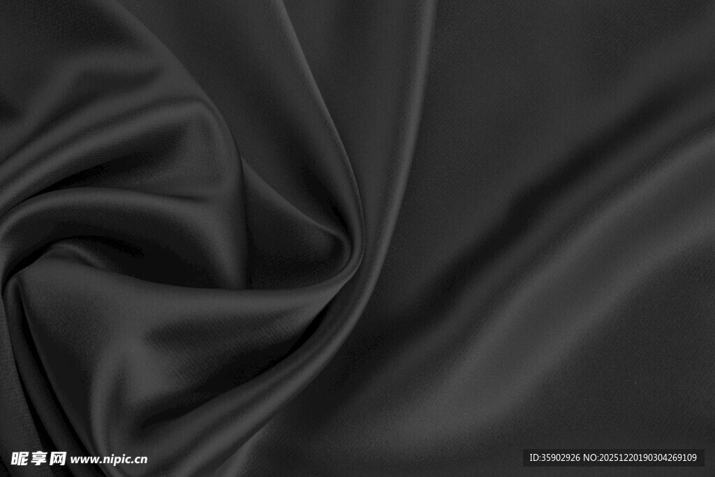 黑色绸缎面料纹理特写