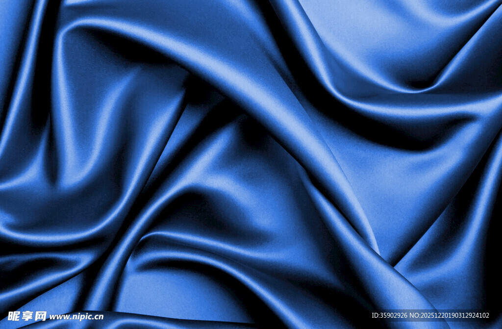 蓝色绸缎纹理特写