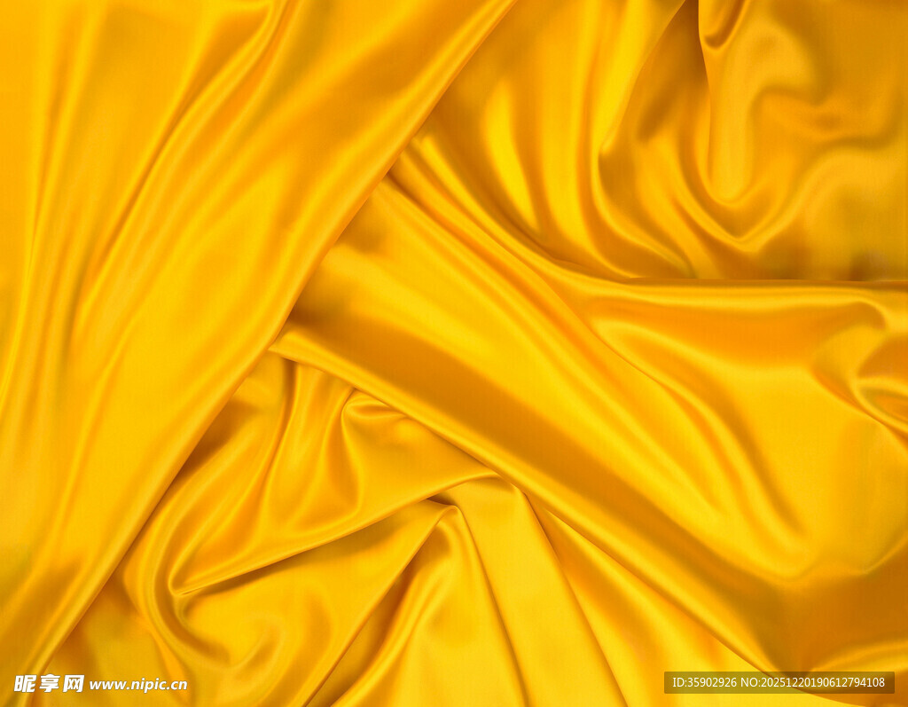 金黄绸缎布料纹理特写