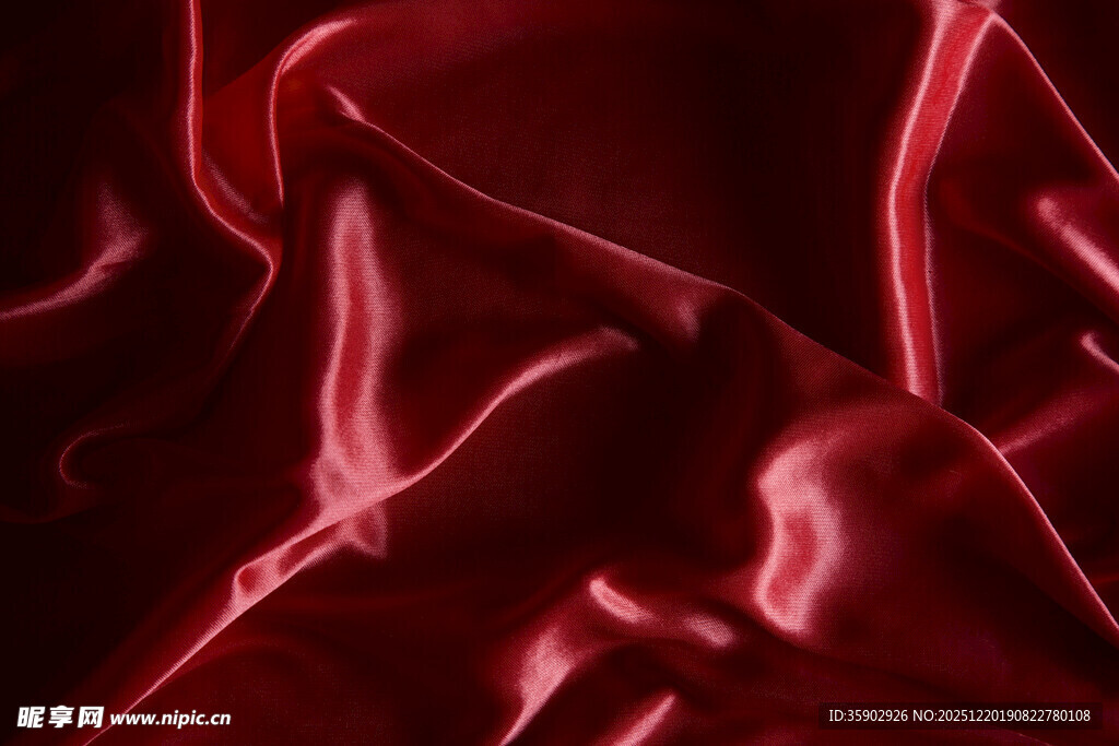 酒红色绸缎布料纹理特写