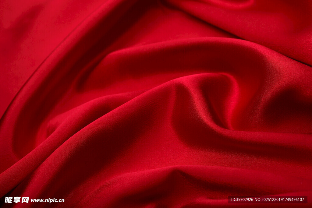 红色绸缎面料纹理特写