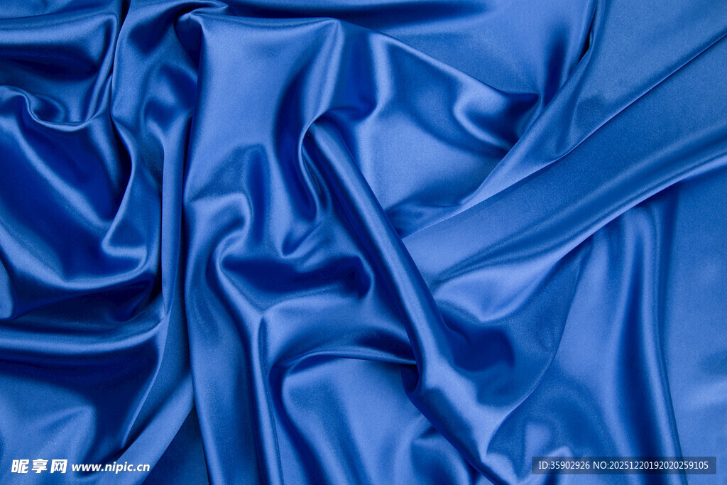 蓝色绸缎布料纹理特写