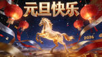 元旦佳节骏马贺岁图景