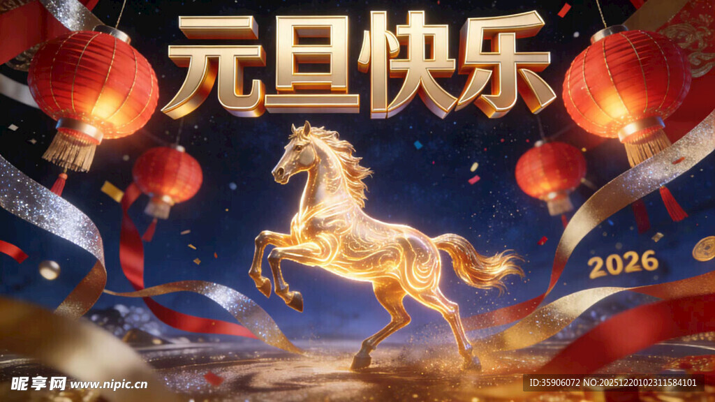 元旦佳节骏马贺岁图景