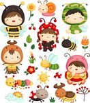 可爱昆虫装扮儿童插画