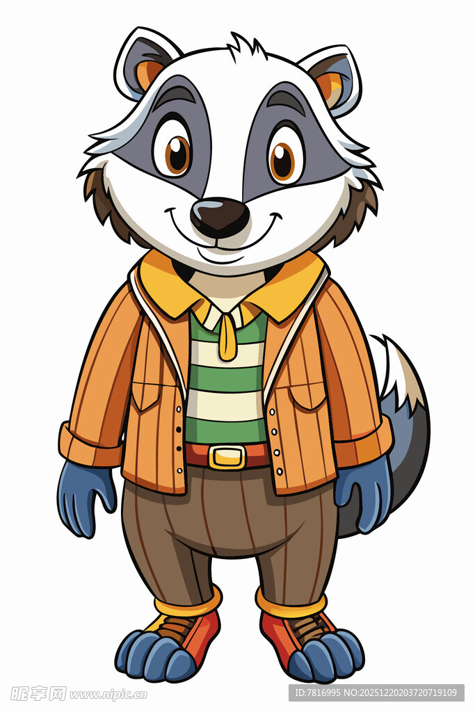 穿着时尚的浣熊卡通形象