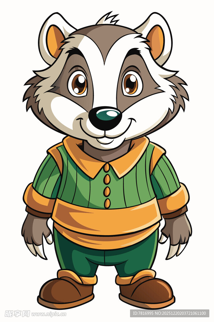 穿着衣服的卡通小浣熊