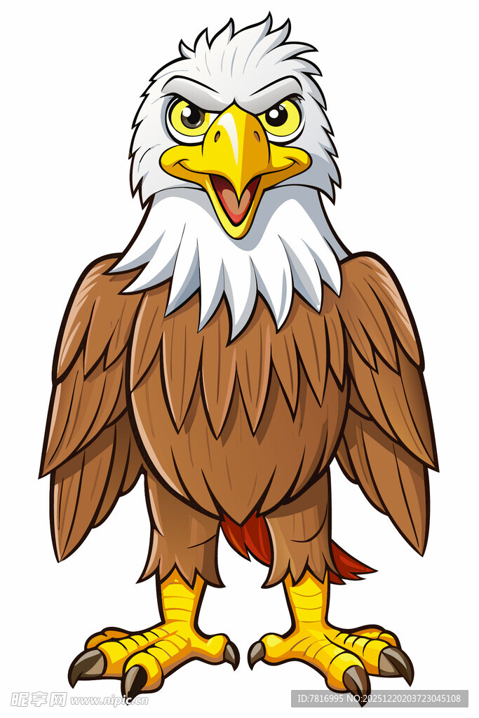 站立的卡通白头鹰