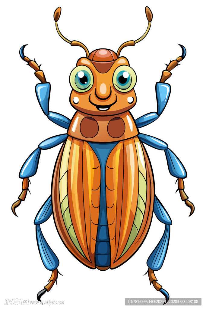 可爱彩色甲虫插画