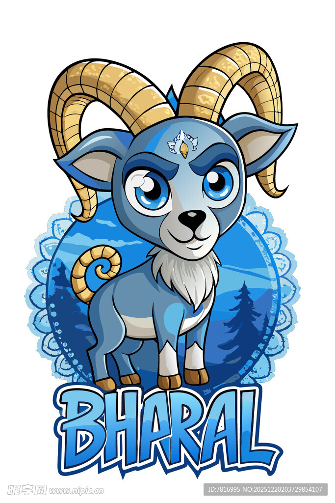可爱蓝山羊卡通形象