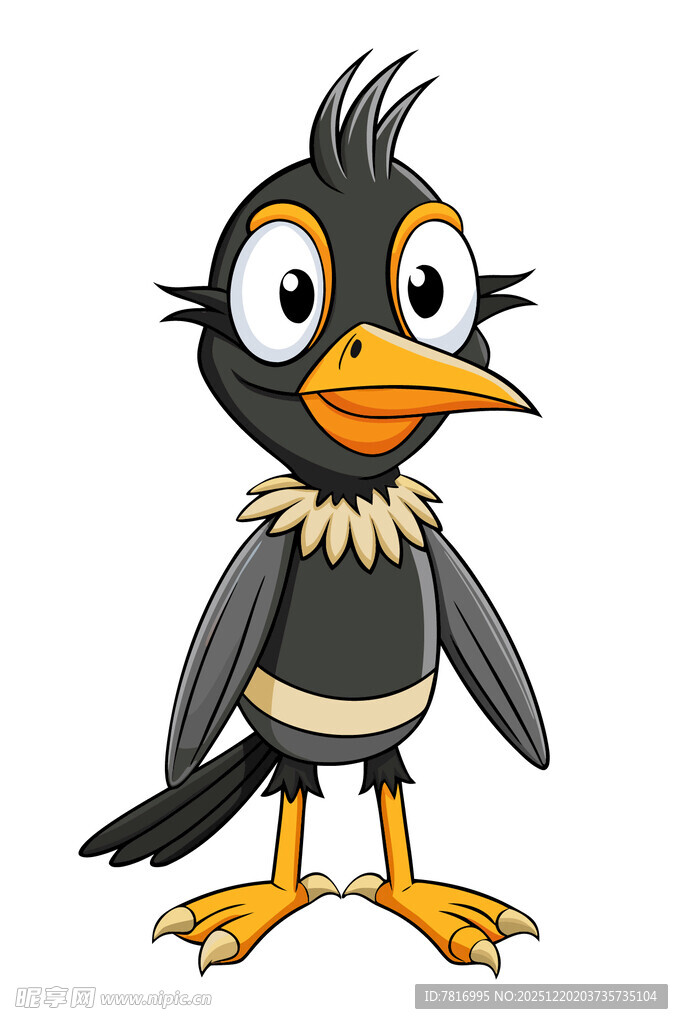 卡通风格黑羽小鸟形象