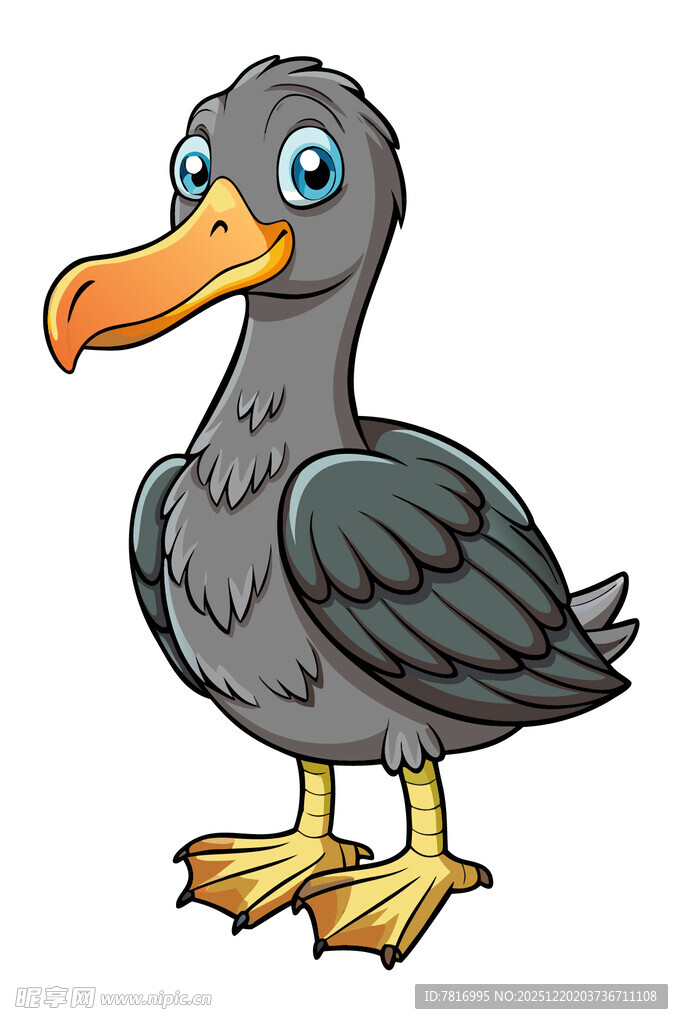 卡通形象的灰黑色海鸟