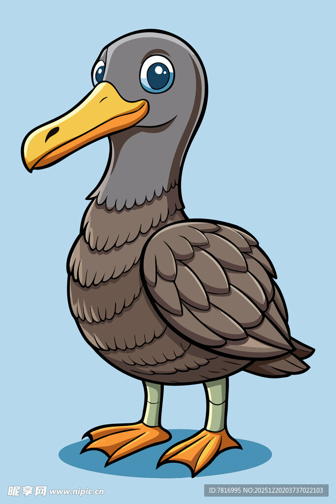 卡通形象的灰身长嘴海鸟