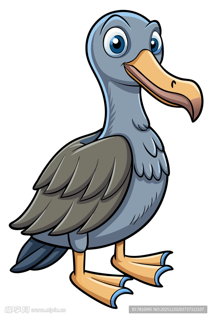 卡通形象的灰蓝色鹈鹕