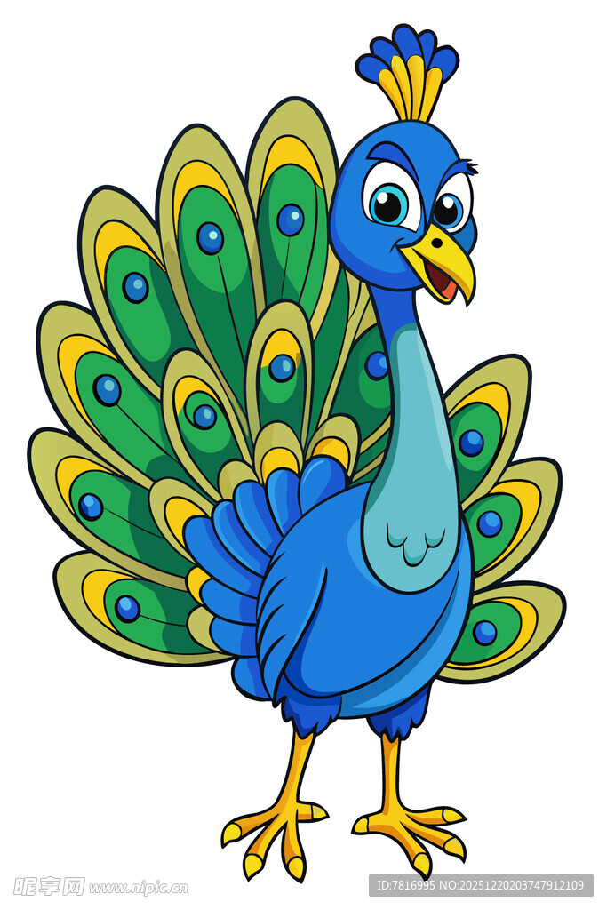 可爱卡通蓝孔雀