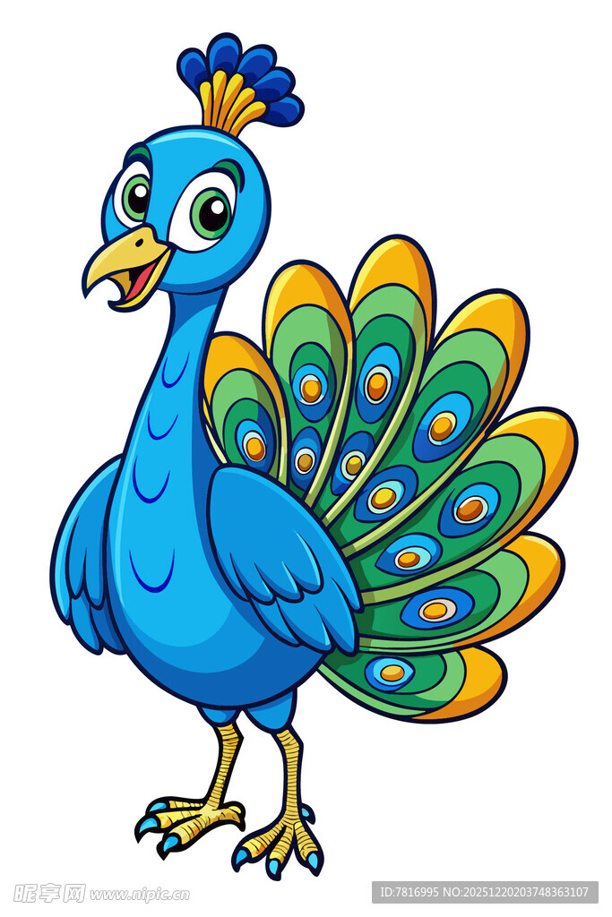 蓝色卡通孔雀