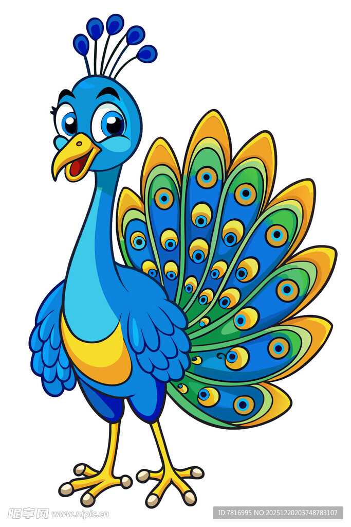 可爱卡通蓝孔雀