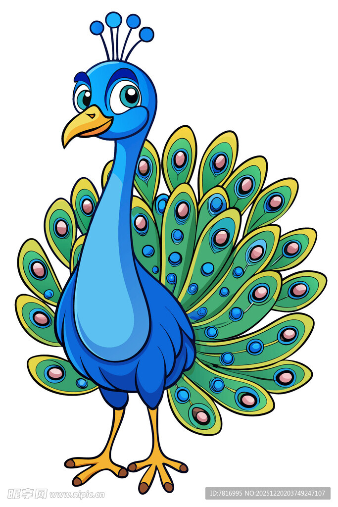 可爱蓝色孔雀插画