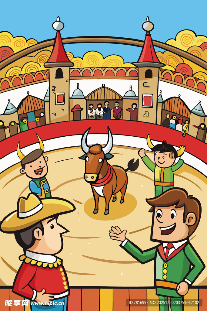 欢乐牛仔斗牛表演场景