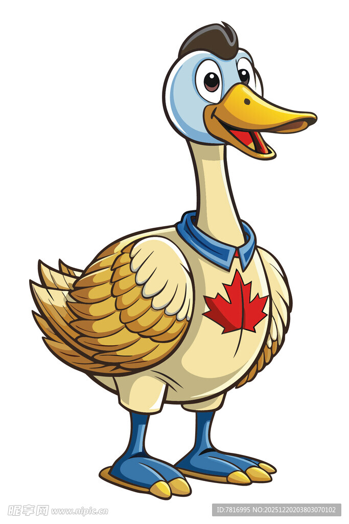 戴枫叶项链的卡通鸭子