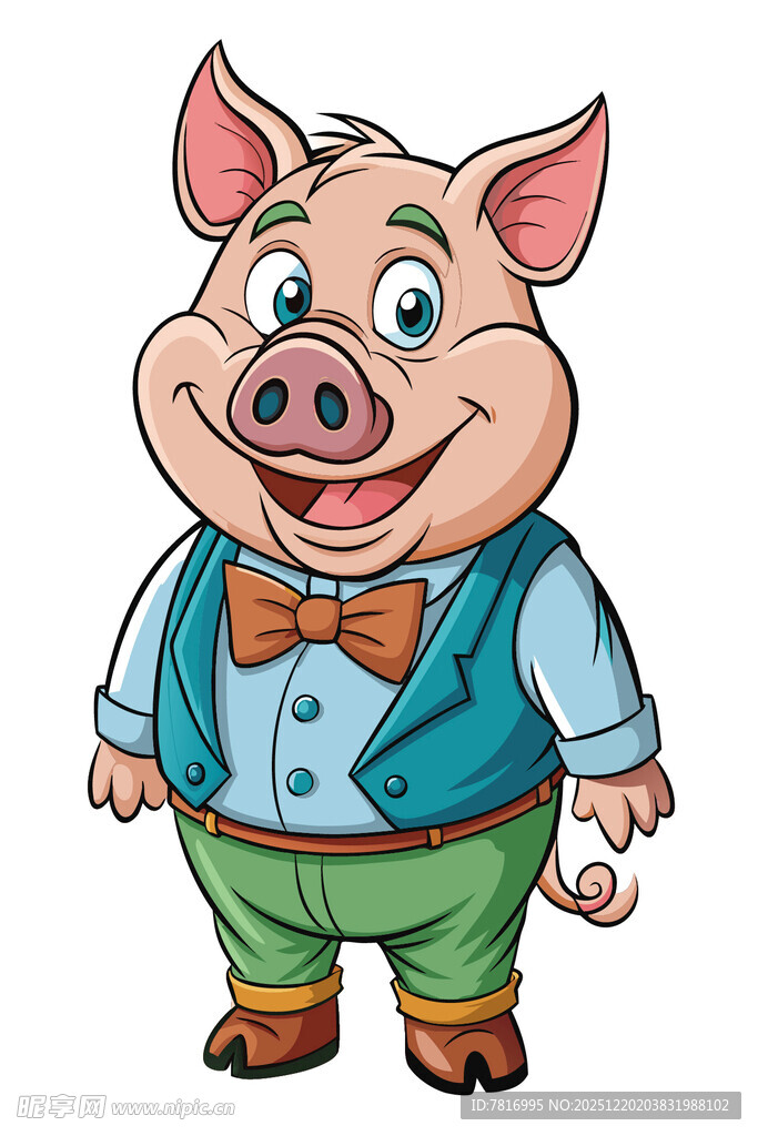 穿着时尚的卡通小猪