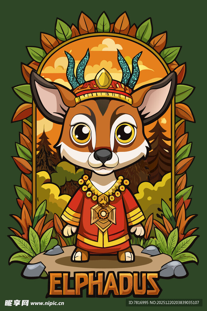 可爱小鹿精灵形象插画