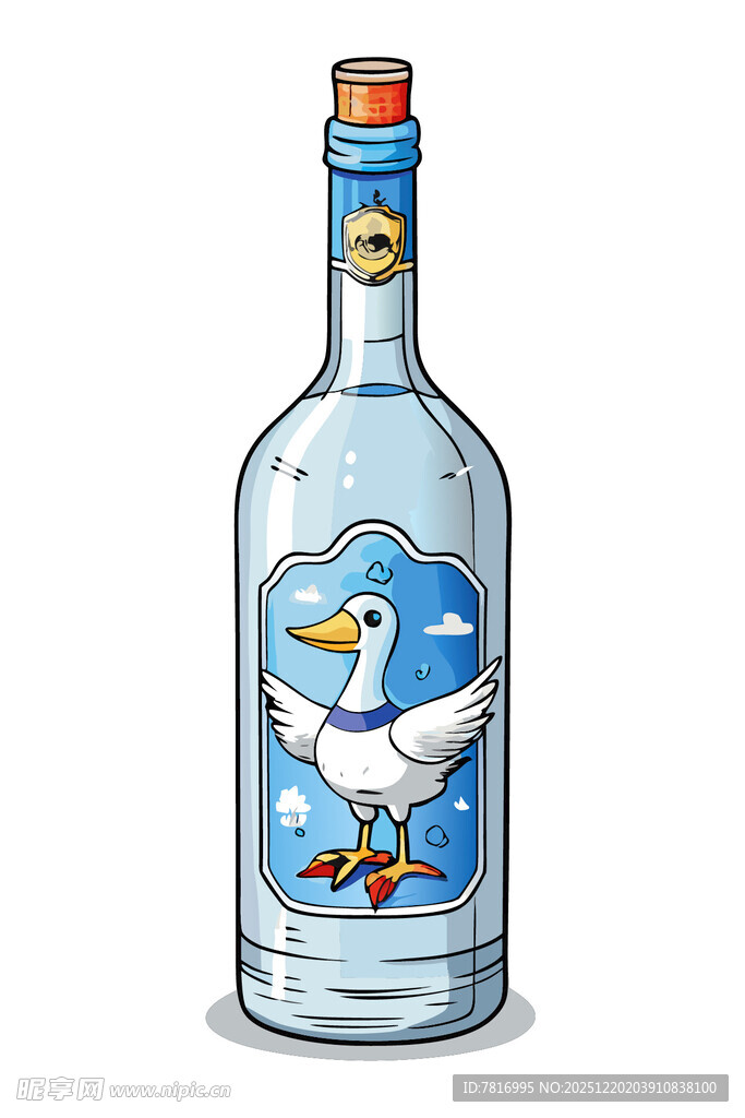 蓝鸭图案透明玻璃瓶