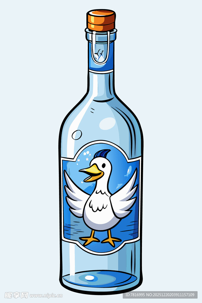 蓝瓶白鹅图案的玻璃瓶