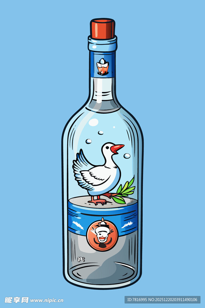 白公鸡图案的透明玻璃瓶
