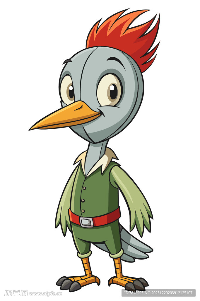 红冠绿衣卡通小鸟形象