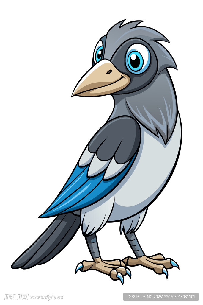 可爱蓝灰小鸟插画