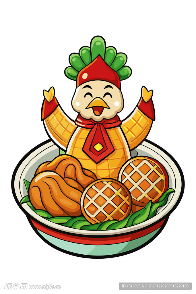 卡通厨师与美味菜肴