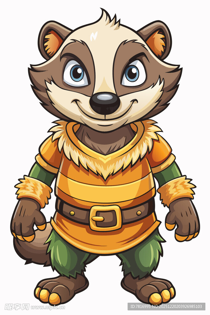 穿着服饰的卡通獾形象
