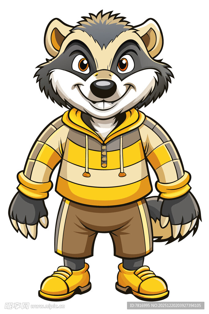 穿着休闲服的卡通浣熊