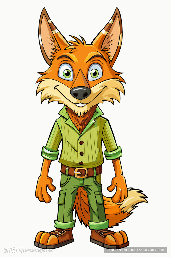 穿绿衣的卡通狐狸形象